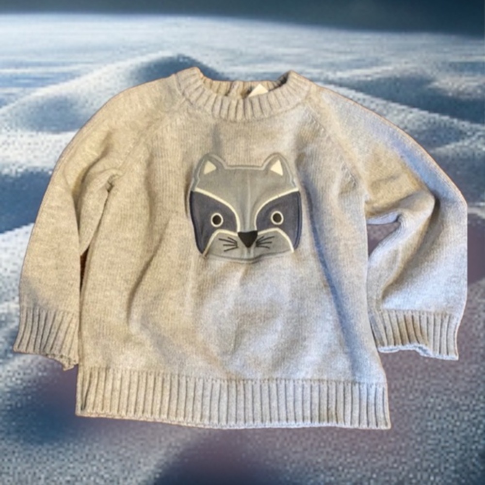 Gymboree Cozy Critters Raccoon Sweater 12-18M Gray Cotton